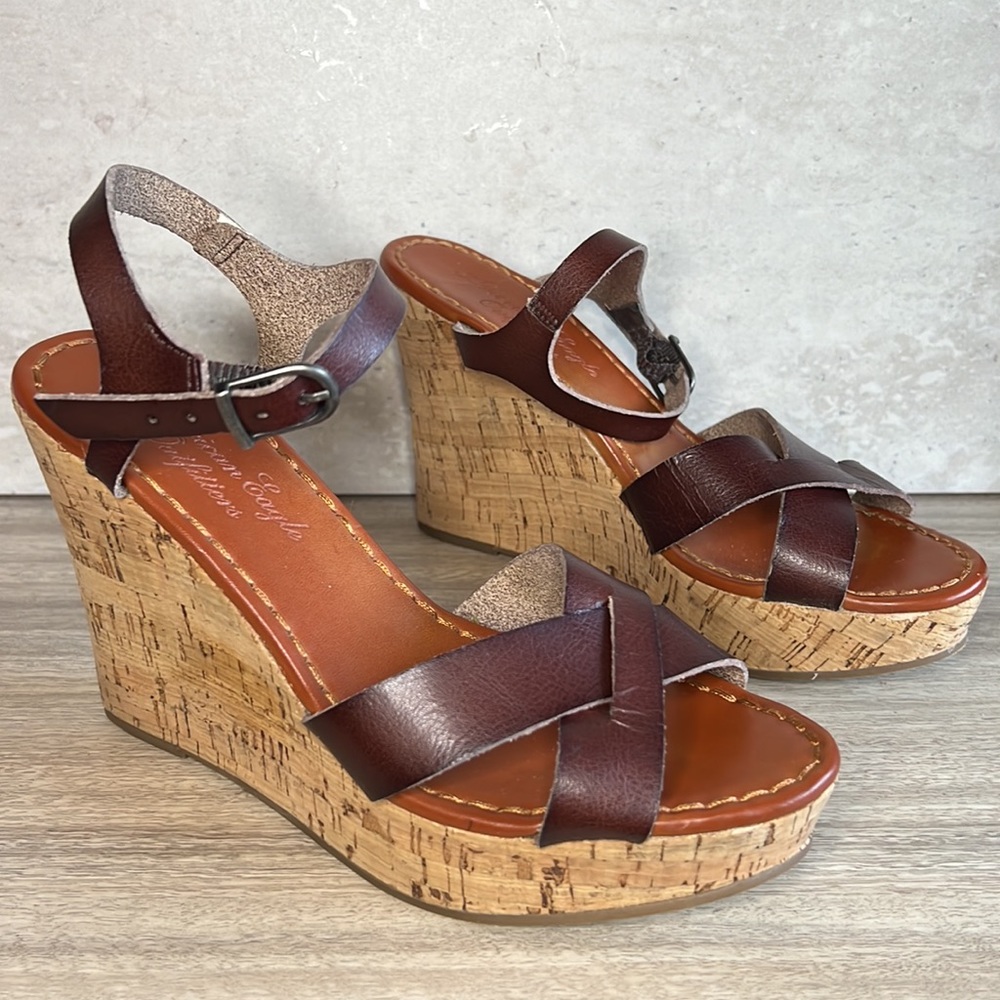 American Eagle Outfitters Brown Leather Wedges Size 8 Women Wedges
